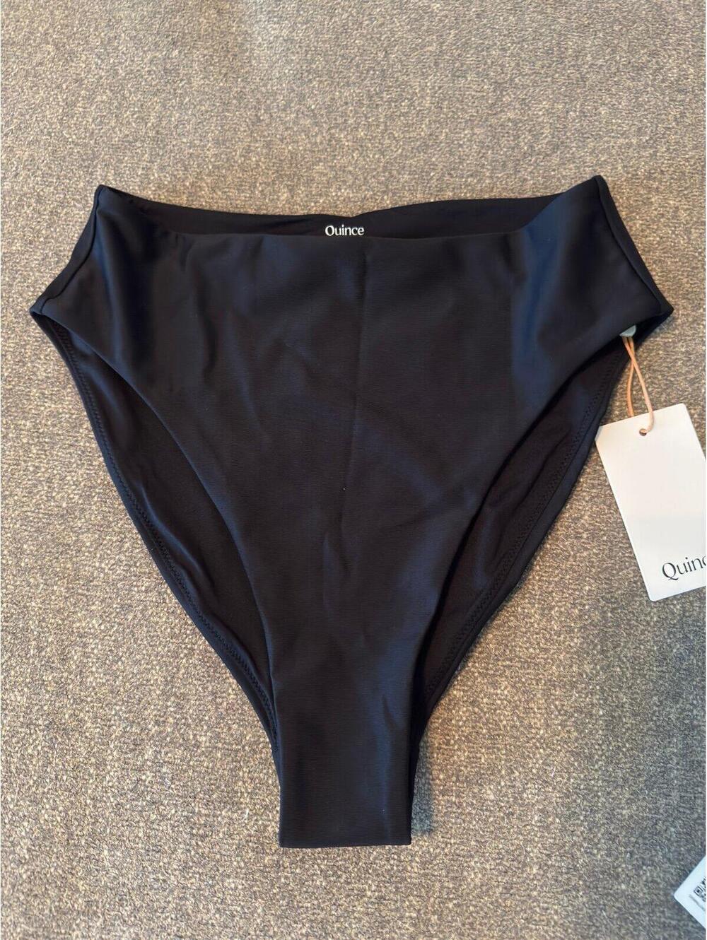 Quince NWT Black High Waisted Bikini Bottom Size Small Recycled Swimwear